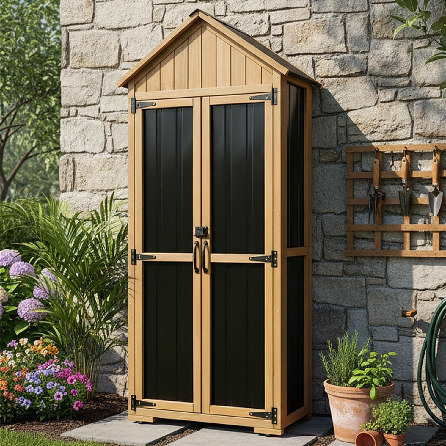 Garden Tools - Outdoor-Aufbewahrungsschrank Wasserdichter Schuppen mit Regalen, Holz-